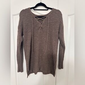 American Eagle Outfitters Lace-Up Taupe Sweater